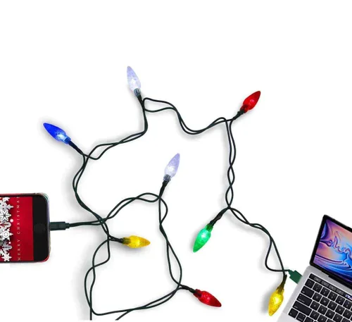 Vista 2 de Cable de carga de teléfono con luces de Navidad LED