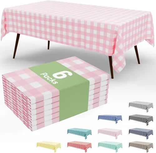 Vista 88 de Smiry Paquete de 3 Manteles Desechables de Cuadros Gingham Color Caqui - 54" x 72" Mantel de Plástico de Servicio Pesado, Cubiertas de Mesa