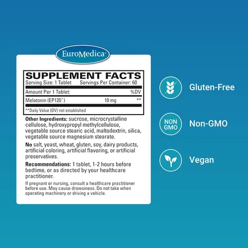 Vista 2 de EuroMedica Melatonina - Suplemento de apoyo para el sueño con antioxidantes - Suplemento sin gluten para un sueño saludable - Suplemento dietético