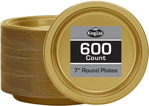 Vista 25 de Hanna K. Signature - Platos de plástico negro para fiesta, platos desechables de 7 pulgadas, 50 unidades, suministros de fiesta para aperitivos