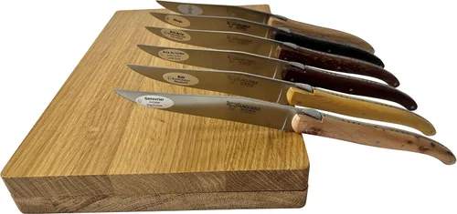 Vista 2 de Laguiole en Aubrac Juego de 6 cuchillos de carne de acero inoxidable mate totalmente forjados con asas de madera mixta