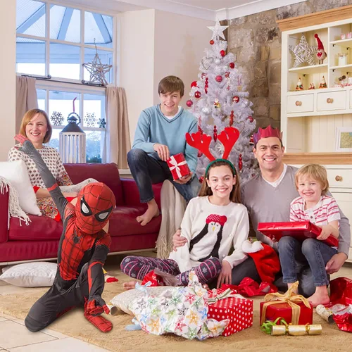 Vista 4 de Disfraz de arañas para niños, disfraz de superhéroe 3D, disfraz de elastano para niños, fiesta de Navidad