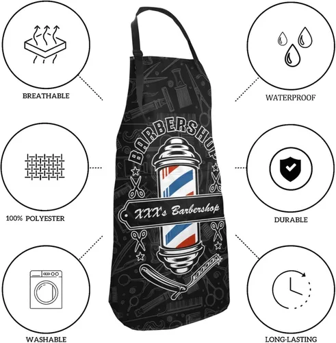 Vista 4 de Delantal de peluquería personalizado para hombres y mujeres, con logotipo, con foto, con bolsillos, delantal personalizado