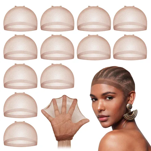 Vista 13 de Dreamlover Gorros de Peluca de Media Beige para Mujeres, 12 Piezas