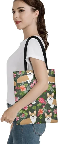 Vista 3 de SANNOVO Bolso de mano reutilizable de lona animal Bolsas de mano de compras para mujeres Bolsas de libro