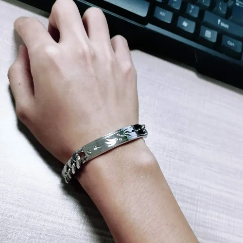Vista 2 de Pulsera clásica de plata de ley 925 con diseño italiano de plata de ley 100% 925, exquisita pulsera de tótem tallado de 0.394in, 7-10 pulgadas