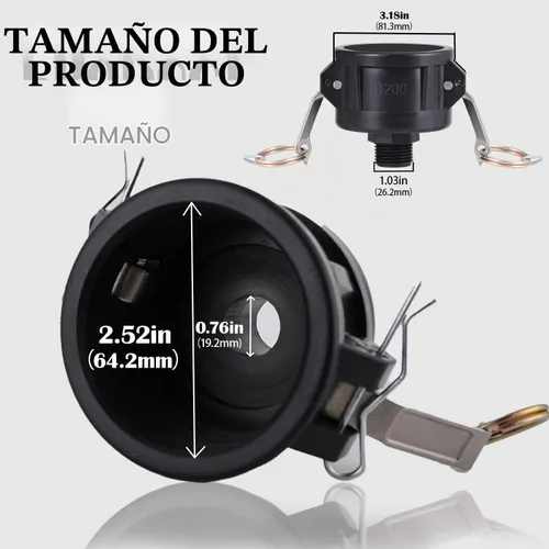 Vista 2 de Accesorios para Contenedores IBC Tote de 275-330 Galones, Adaptador de Drenaje de Tanque con Cierre de Leva de 2 Pulgadas x Rosca Macho de Manguera