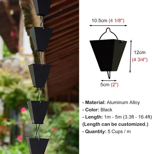 Vista 7 de Hanging Square Rain Chain Aluminum Alloy, Roof Gutter Downspout Replacement, 5 8 8.5 9 10 13 16 Ft Rain Catcher Chain, Modern Rain Gutter Drip