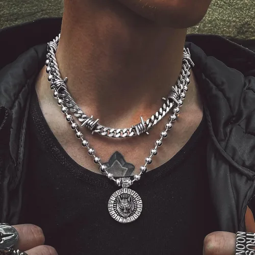 Vista 9 de Bandmax Barbed Wire Cuban Necklace for Women Men Stainless SteelBlack Gothic Thorns Skull Choker Necklace Bracelet Punk Jewelry -Gift Packed