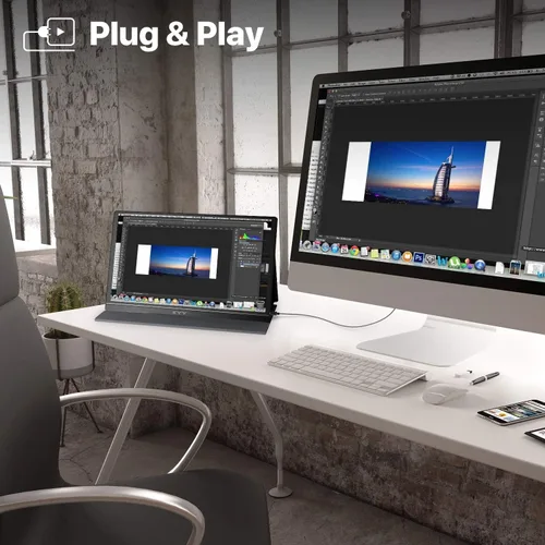 Vista 9 de KYY Monitor portátil de 15.6 pulgadas FHD 1080P USB-C HDMI con bolsa de cubierta inteligente y altavoces duales, pantalla externa de computadora