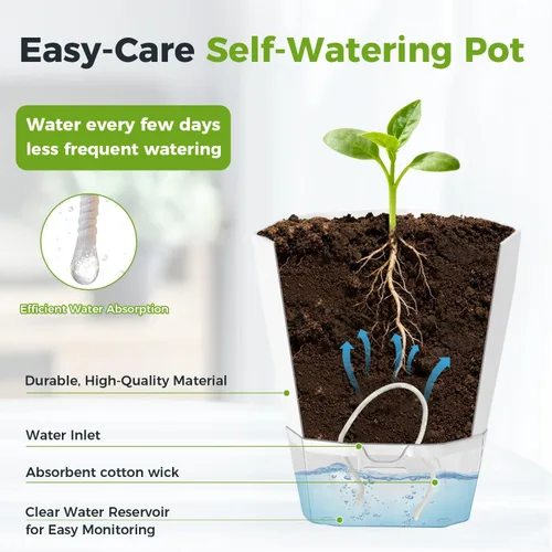 Vista 5 de Paquete de 6 macetas de riego automático de 5 pulgadas, macetas de riego automático para plantas de interior y exterior, macetas de riego automático