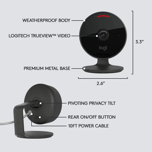 Vista 9 de Logitech Circle View - Cámara de seguridad para el hogar con cable resistente a la intemperie, video TrueView, gran angular de 180°, HD de 1080p