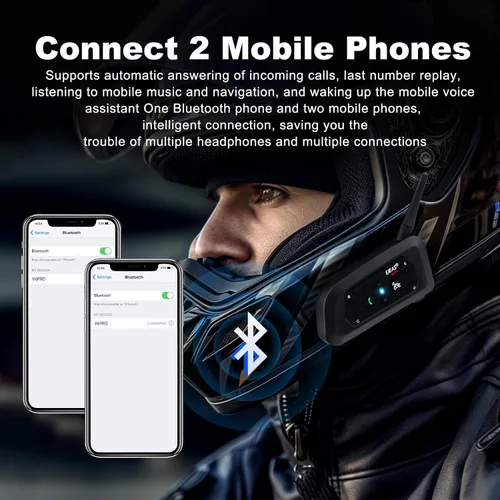 Vista 6 de EJEAS V6 Pro - Auriculares Bluetooth para motocicleta, sistema de comunicación de casco de intercomunicación para 2 conductores con respuesta