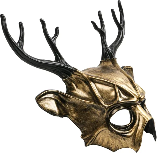 Vista 3 de ILOVEMASKS Máscara de calavera de demonio con cuernos de ciervo y cuernos de ciervo de cara completa, disfraz de Halloween de Halloween, máscara