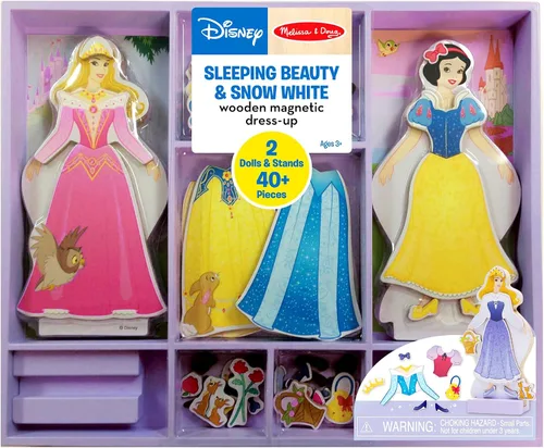 Vista 3 de Juego de princesas de madera con vestidos magnéticos para vestirlas de La Bella Durmiente y Blancanieves, de Melissa & Doug, más de 40 piezas Blanco