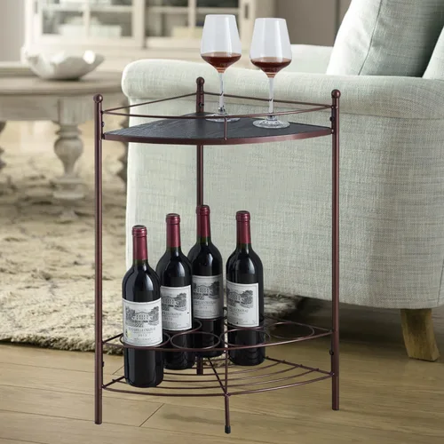 Vista 4 de Kings Brand Furniture - Mesa auxiliar de esquina con estante de almacenamiento, estante de almacenamiento de vino para 7 botellas, bronce
