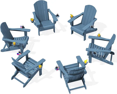 Vista 37 de SERWALL Silla Adirondack plegable, Silla Adirondack HDPE con textura de madera - gris