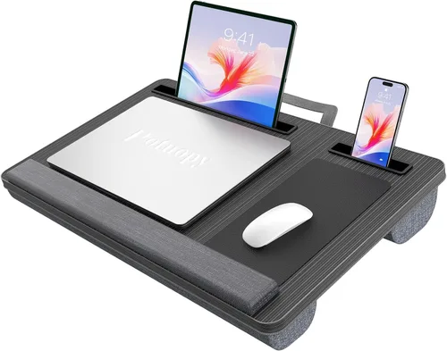 Vista 10 de Potuopy Escritorio de regazo para laptop, bandeja de mesa de cama portátil Marrón Oscuro