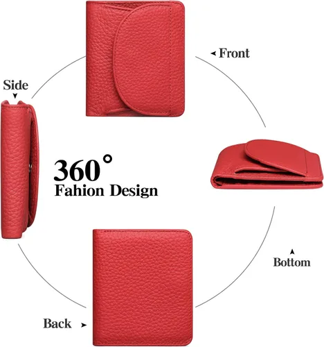 Vista 6 de SENDEFN Monedero de piel auténtica para mujer, tarjetero con bloqueo RFID, Z-Rojo, Monedero pequeño