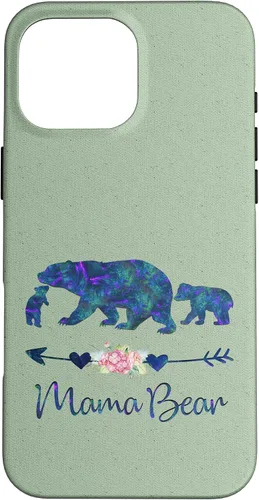 Vista 19 de Teal Blue Purple Floral Mama Bear and Two Cubs Light Green Case for iPhone 16