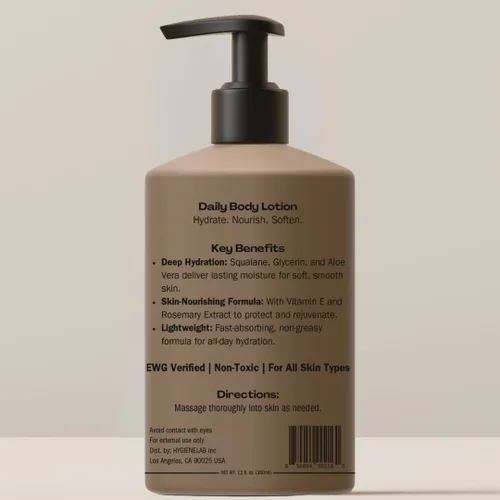 Vista 5 de HygieneLab Loción corporal para hombres - Verificado por EWG, ultra hidratante, no tóxico, de rápida absorción, sin fragancia, sin perfume, sin