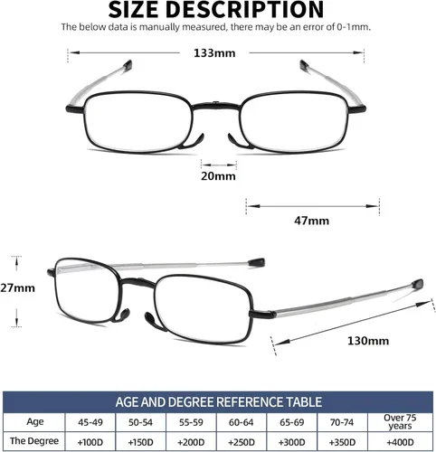 Vista 6 de Gafas de lectura plegables para hombres y mujeres, llavero compacto para lectores con luz azul, anteojos portátiles de bolsillo