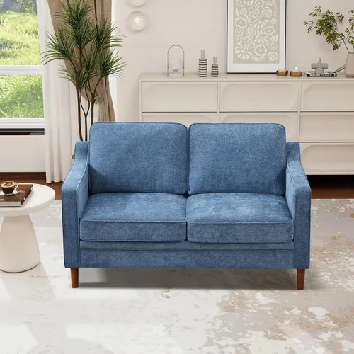 Vista 3 de Kingfun Sofá de Chenille de 56", Sofá de Dos Plazas, Sofá Moderno de Mediados de Siglo con Marco de Madera Maciza para Sala de Estar y Dormitorio