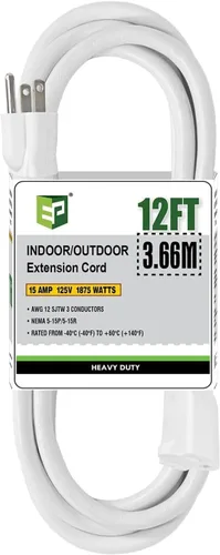Vista 10 de EP 50 Ft Heavy Duty Outdoor Extension Cord, 12/3 SJTW Black 3-Prong Negro