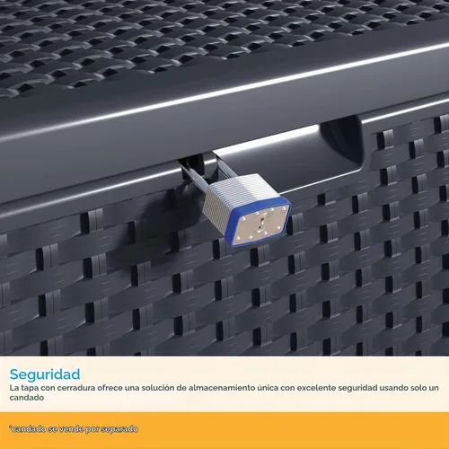 Vista 5 de Suncast Caja de almacenamiento para exteriores - Caja de cubierta de mimbre de resina Cyberspace de 73 galones con tapa con cierre, contenedor