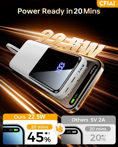 Vista 2 de Banco de Energía Cargador Portátil - Paquete de Batería de 15,000mAh Cargador de Teléfono Portátil con Cable Integrado 22.5W Carga Rápida Powerbank