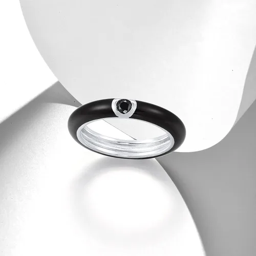 Vista 3 de Santuzza Anillo apilable esmaltado de plata de ley 925 con circonita cúbica, arco iris, eternidad, anillos apilables para mujer
