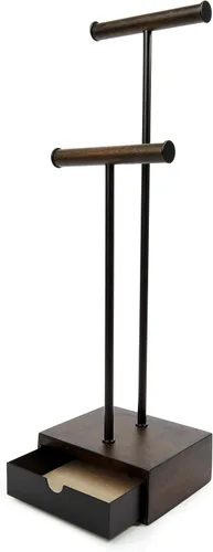 Vista 6 de Umbra Soporte de joyería de pilarorganizador de joyas de nogal y metal negro con cajón, 6 pulgadas de largo x 5 pulgadas de ancho x 21 pulgadas