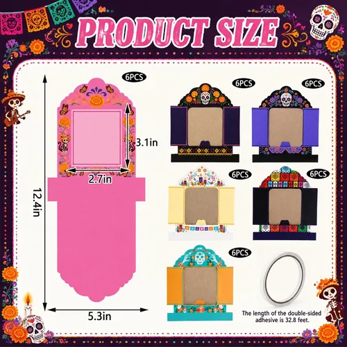 Vista 2 de Juego de 36 marcos de fotos de papel del Día de los Muertos, juego