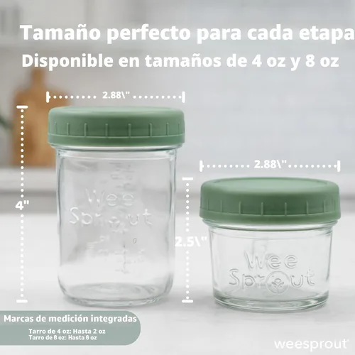 Vista 2 de WeeSprout Tarros de vidrio para almacenamiento de alimentos para bebés con tapas (4 onzas, 6 unidades) para aperitivos, puré, recipientes pequeños