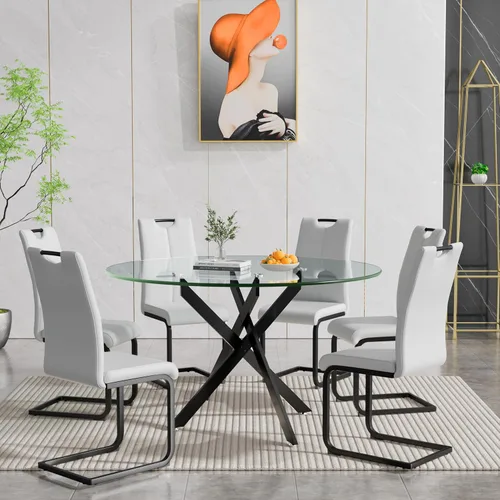 Vista 31 de HomVent Juego de mesa de comedor redonda de vidrio de 3 piezas, juego de mesa de cocina de vidrio redondo para 2 personas con 2 sillas de comedor