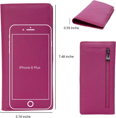 Vista 5 de Bveyzi Billeteras de cuero ultrafino con bloqueo RFID para tarjetas de crédito, billetera plegable para mujer, Rosa encendido
