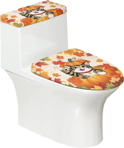 Vista 27 de Juego de 2 Fundas de Asiento de Inodoro con Hojas de Arce de Otoño, Juego de Fundas de Tapa de Tanque de Inodoro con Hojas de Arce Impresas