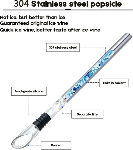 Vista 3 de YouYah - Enfriador de vino 3 en 1 de acero inoxidable para botellas de vino, barra enfriadora rápida de vino sin hielo con aireador y vertedor