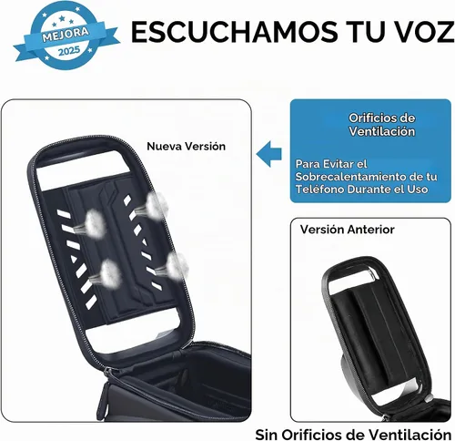 Vista 3 de Bolsa de soporte para teléfono de bicicleta, resistente al agua, estuche rígido de gran capacidad, tubo superior, marco frontal, accesorios de Negro
