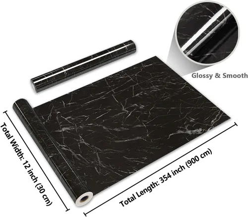 Vista 8 de CRE8TIVE Papel de contacto de mármol negro para encimeras, papel tapiz de mármol brillante impermeable para encimeras, autoadhesivo, rollo de vinilo