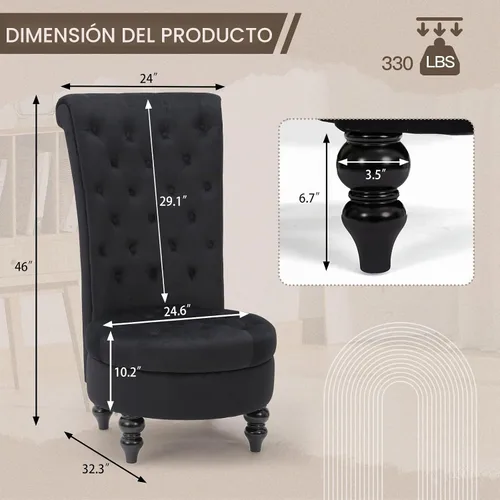 Vista 2 de AVAWING - Silla decorativa de terciopelo con respaldo alto de 46 pulgadas, color negro
