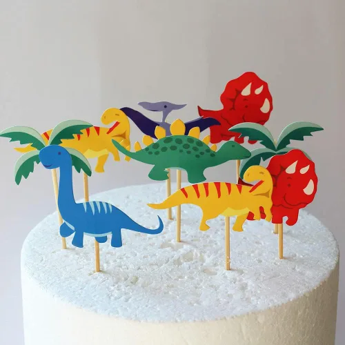 Vista 7 de Decoración para cupcakes de dinosaurio, 24 piezas de adornos para cupcakes de dinosaurio, decoración de pastel de dinosaurio