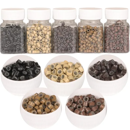 Vista 24 de Anillas de microenlace de 4 mm con forro de silicona, cuentas de oropel para extensiones de pelo, 300 unidades, color negro
