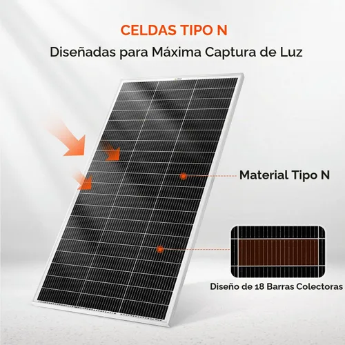 Vista 4 de RICH SOLAR 200Watt 24V Panel solar, 25% de alta eficiencia N-tipo panel Plateado