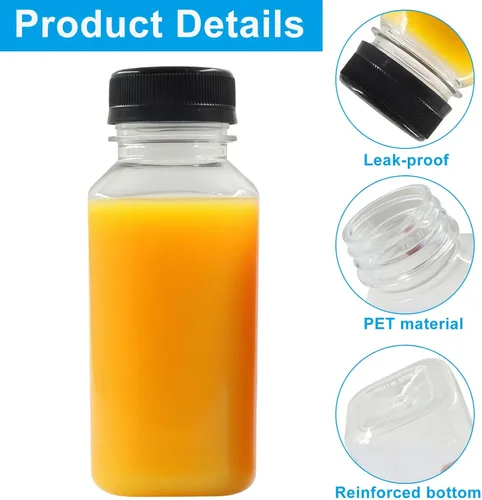 Vista 3 de BokWin Botellas de jugo de plástico transparente de 8 onzas con tapas, paquete de 3 A prueba de fugas, apto para congelador, reutilizable