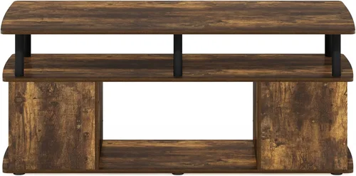 Vista 7 de Furinno Jaya - Mesa auxiliar rectangular moderna con estante abierto, mesa auxiliar con almacenamiento lateral, para sala de estar, dormitorio, Pino