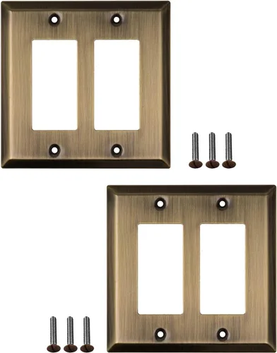 Vista 14 de Placas de pared decorativas clásicas de latón antiguo Enchufe eléctrico y cubiertas de interruptor Estilo: 1 Gang Decorator (paquete de 4)
