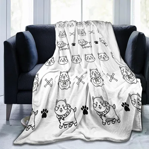 Vista 9 de Manta Bichon Frise, 30 x 40 pulgadas, sin costuras, bocetos negros de bichón, cabezas de cachorro, patrón de huesos y patas, manta de franela
