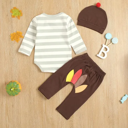 Vista 2 de YOUNGER STAR My First Thanksgiving Baby Boy - Mameluco de pavo con pantalones y sombrero divertido para bebé, regalo de Acción de Gracias