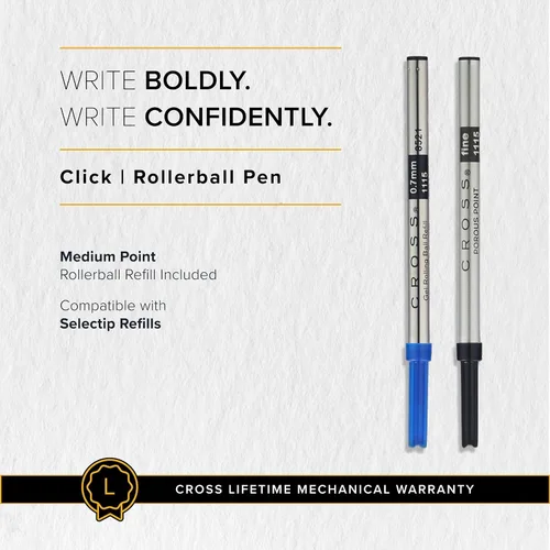 Vista 7 de Cross Click Slim - Bolígrafo de tinta de gel recargable con punta redonda, tamaño mediano, incluye caja de regalo premium, color negro